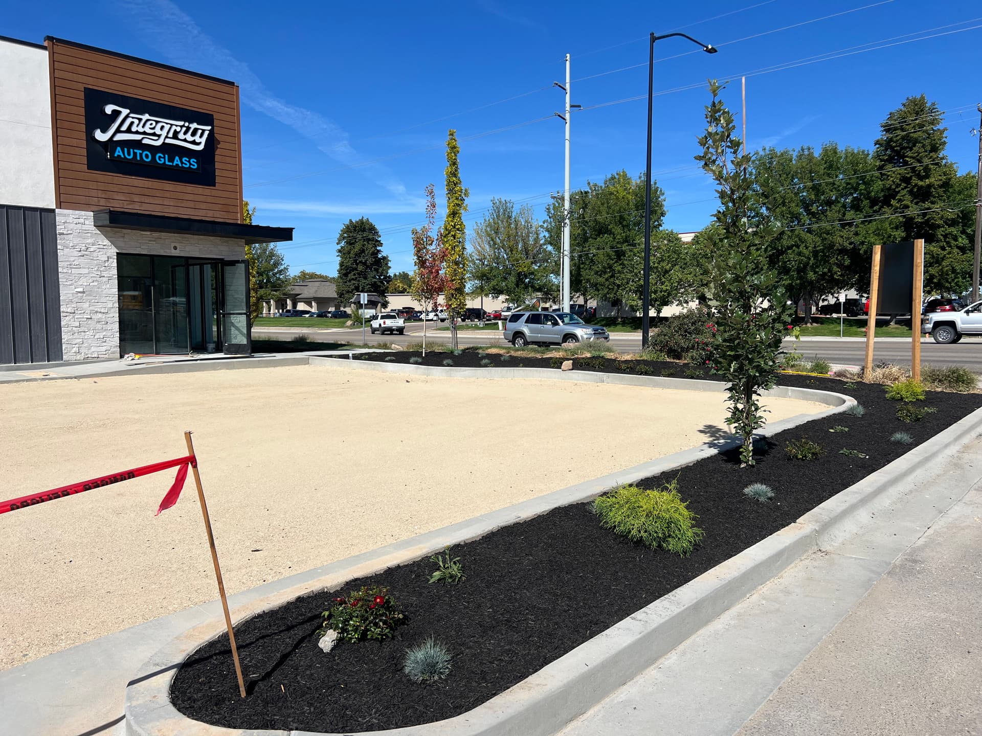Landscape and Irrigation Installation at Integrity Auto Glass in Meridian