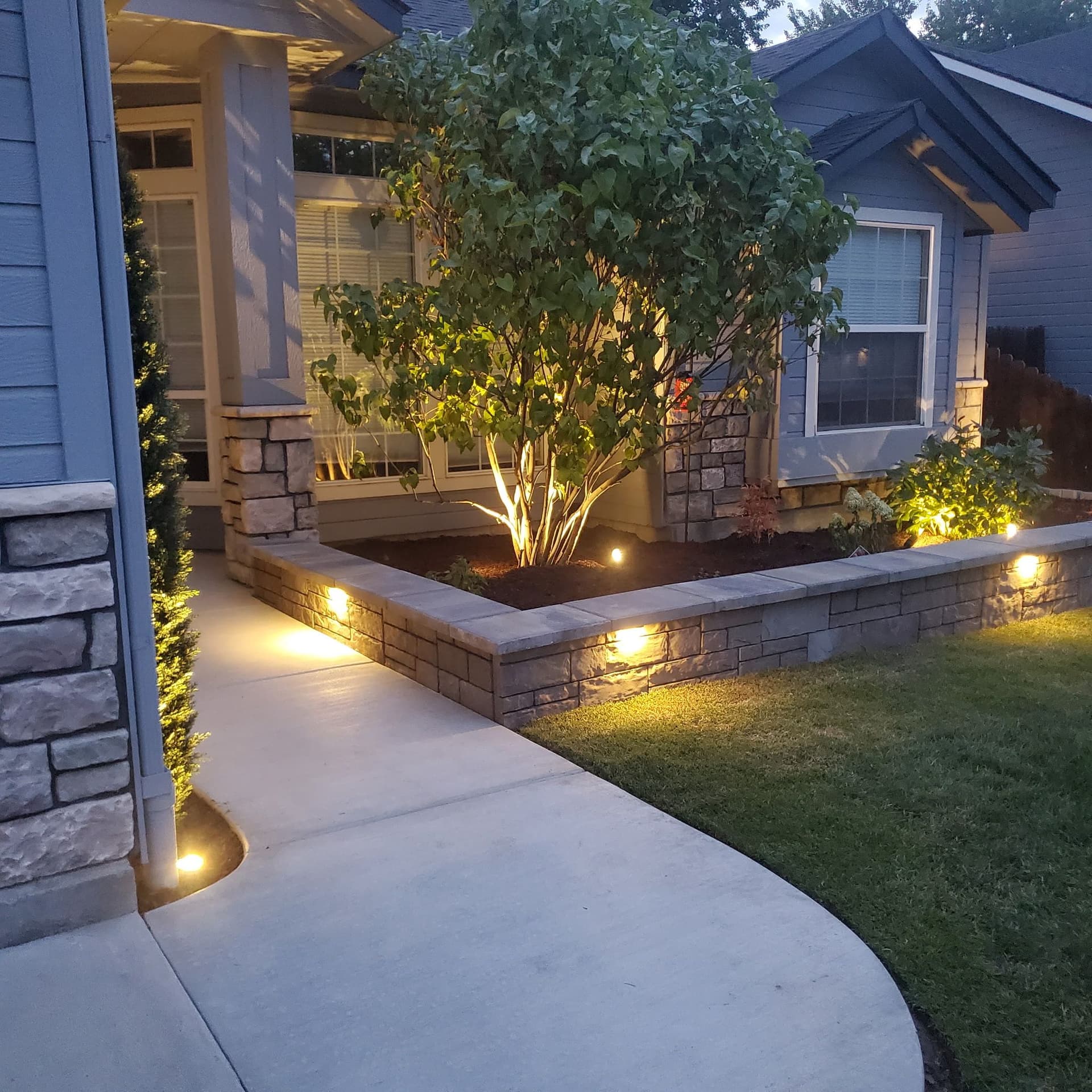 Landscape Lighting, Belgard Wall and Planting Upgrade Done Right image